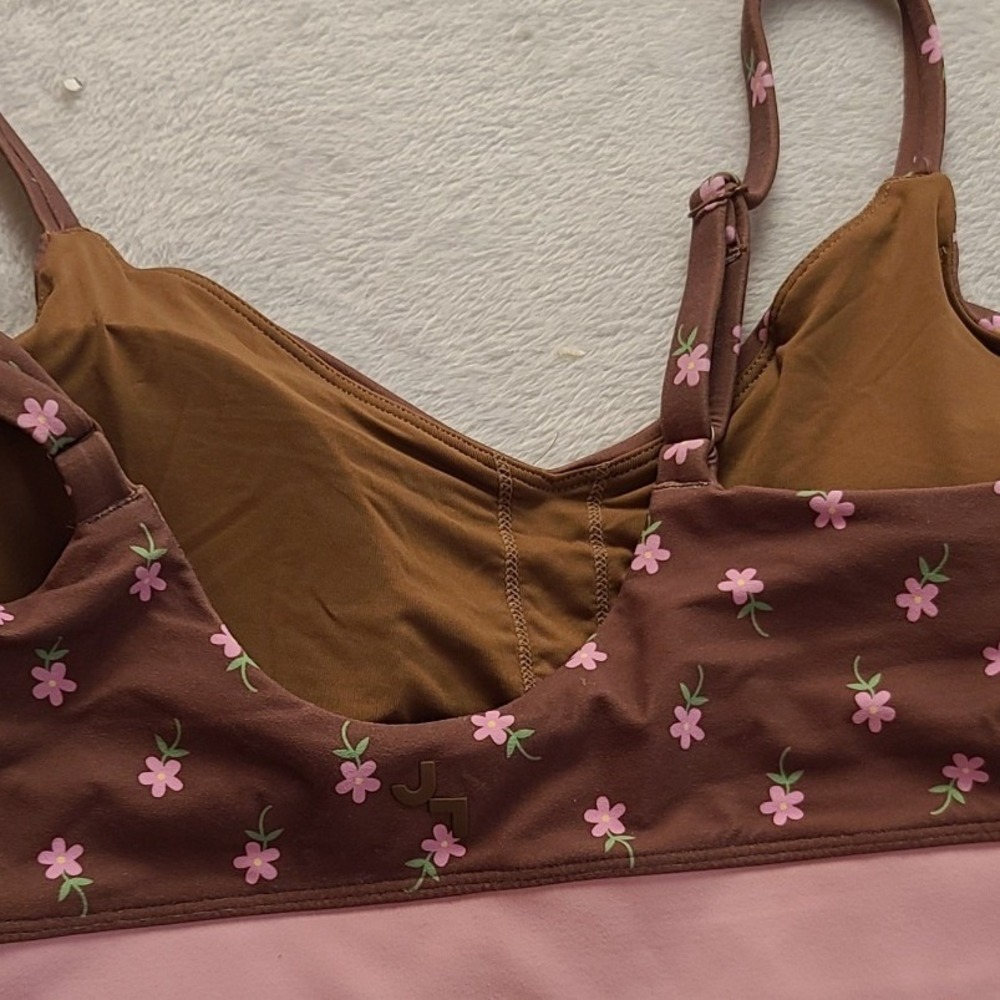 JoyLab Brown Pink Floral V-Neck Sports Bra Crossover Band Adjustable Straps M - Picture 4 of 11